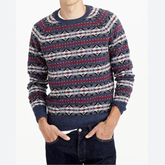 J.Crew Men's 100% Lambswool Fair Isle Ski Apres Crew Neck Sweater Size Large - Picture 1 of 7